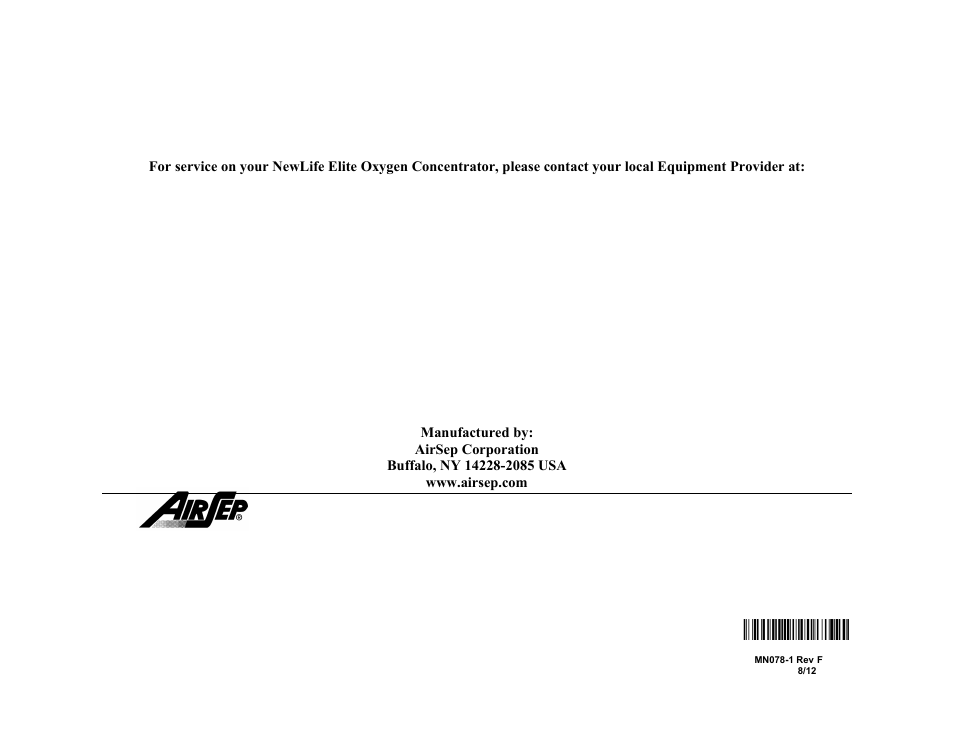 Mn078-1_fн | AirSep MN078-1 F User Manual | Page 42 / 42