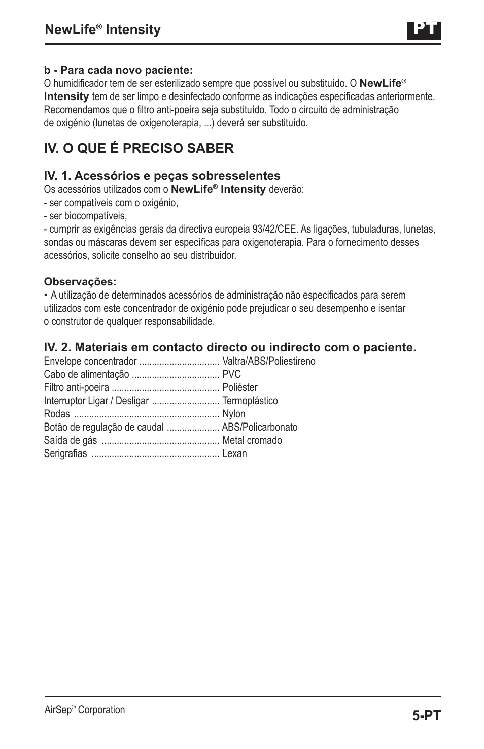 Newlife, Intensity, Iv. o que é preciso saber | AirSep MN139-1 User Manual | Page 107 / 144