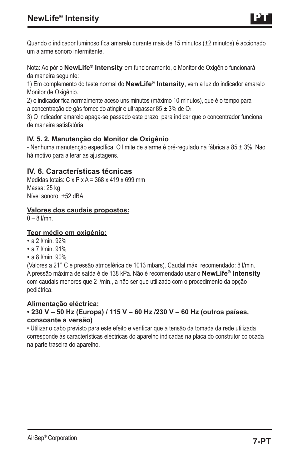 Newlife, Intensity | AirSep MN139-1 User Manual | Page 109 / 144