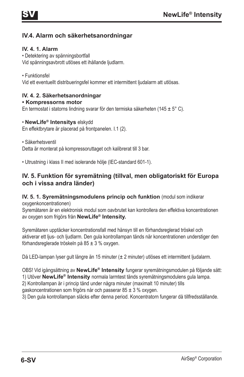 Newlife, Intensity 6-sv | AirSep MN139-1 User Manual | Page 122 / 144