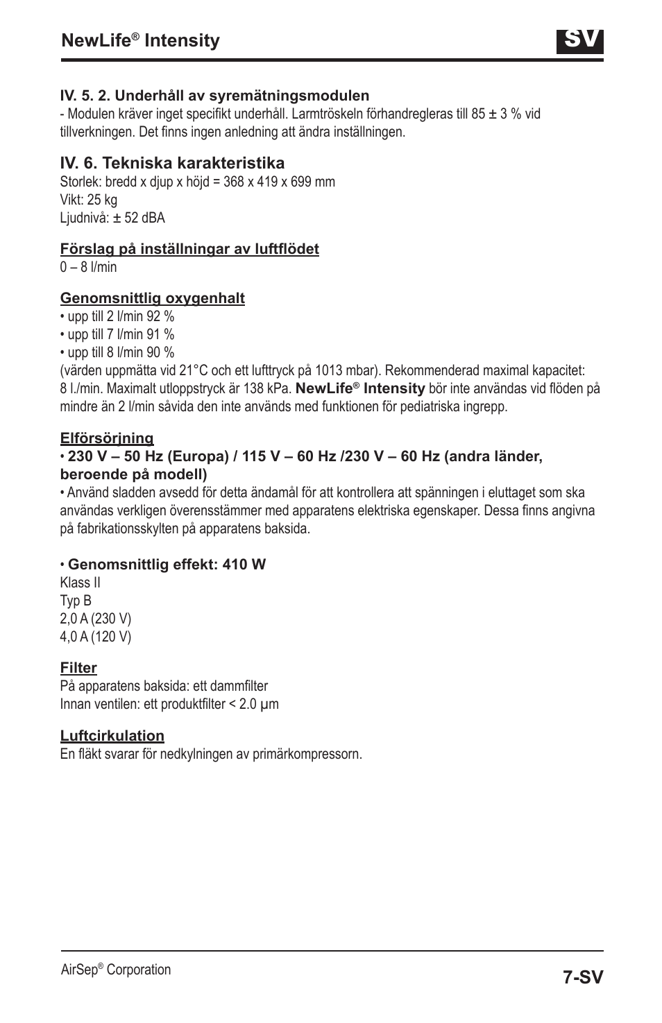 Newlife, Intensity | AirSep MN139-1 User Manual | Page 123 / 144