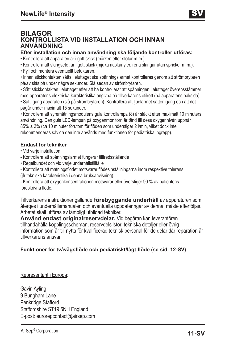 Bilagor | AirSep MN139-1 User Manual | Page 127 / 144