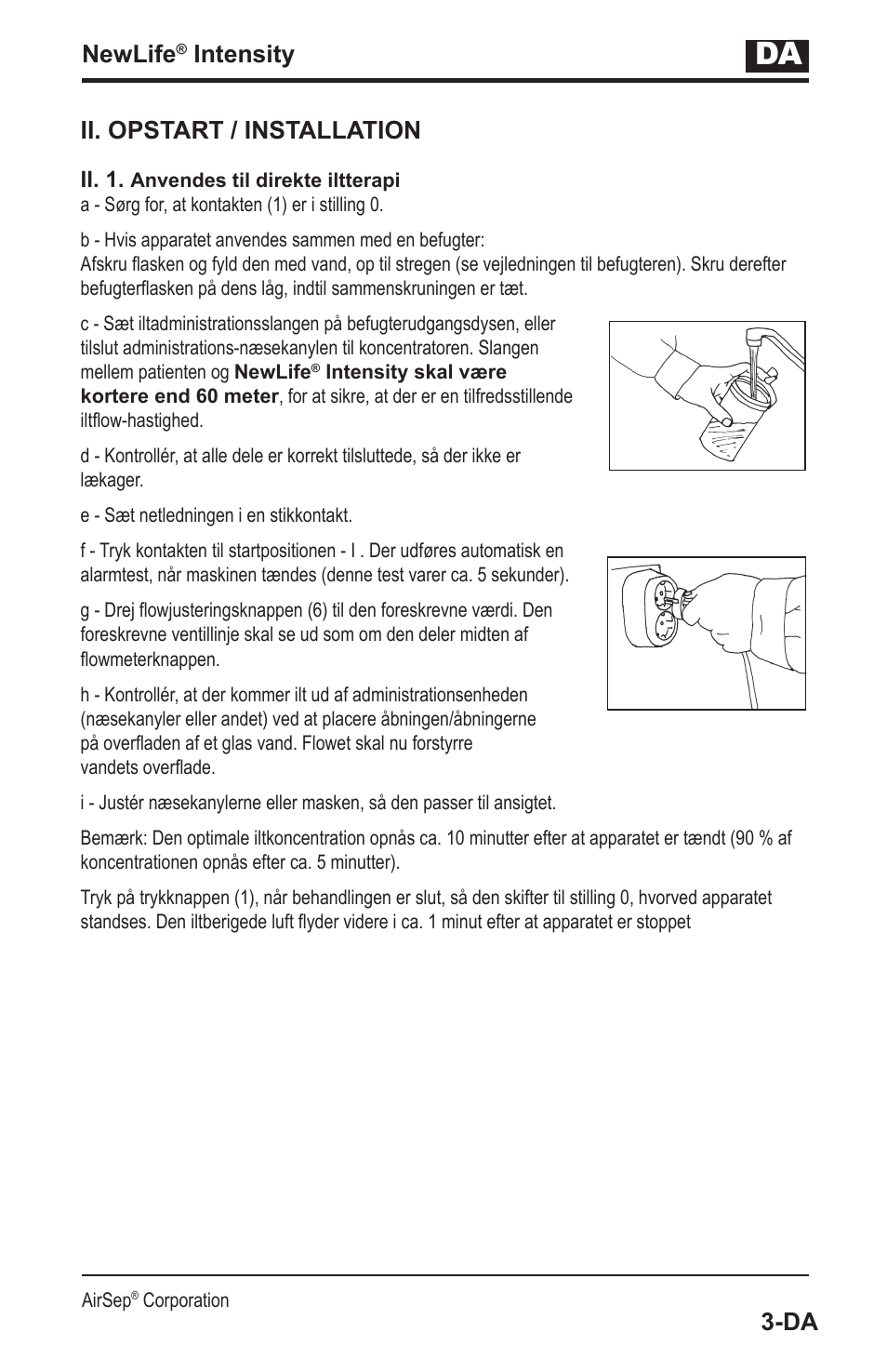 Newlife, Intensity, Ii. opstart / installation | AirSep MN139-1 User Manual | Page 133 / 144