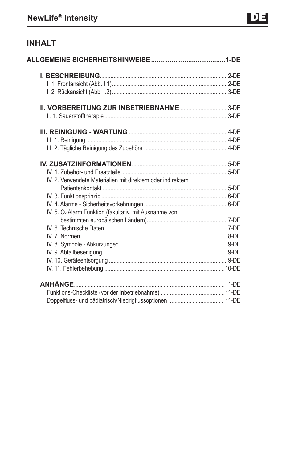 Newlife, Intensity, Inhalt | AirSep MN139-1 User Manual | Page 17 / 144