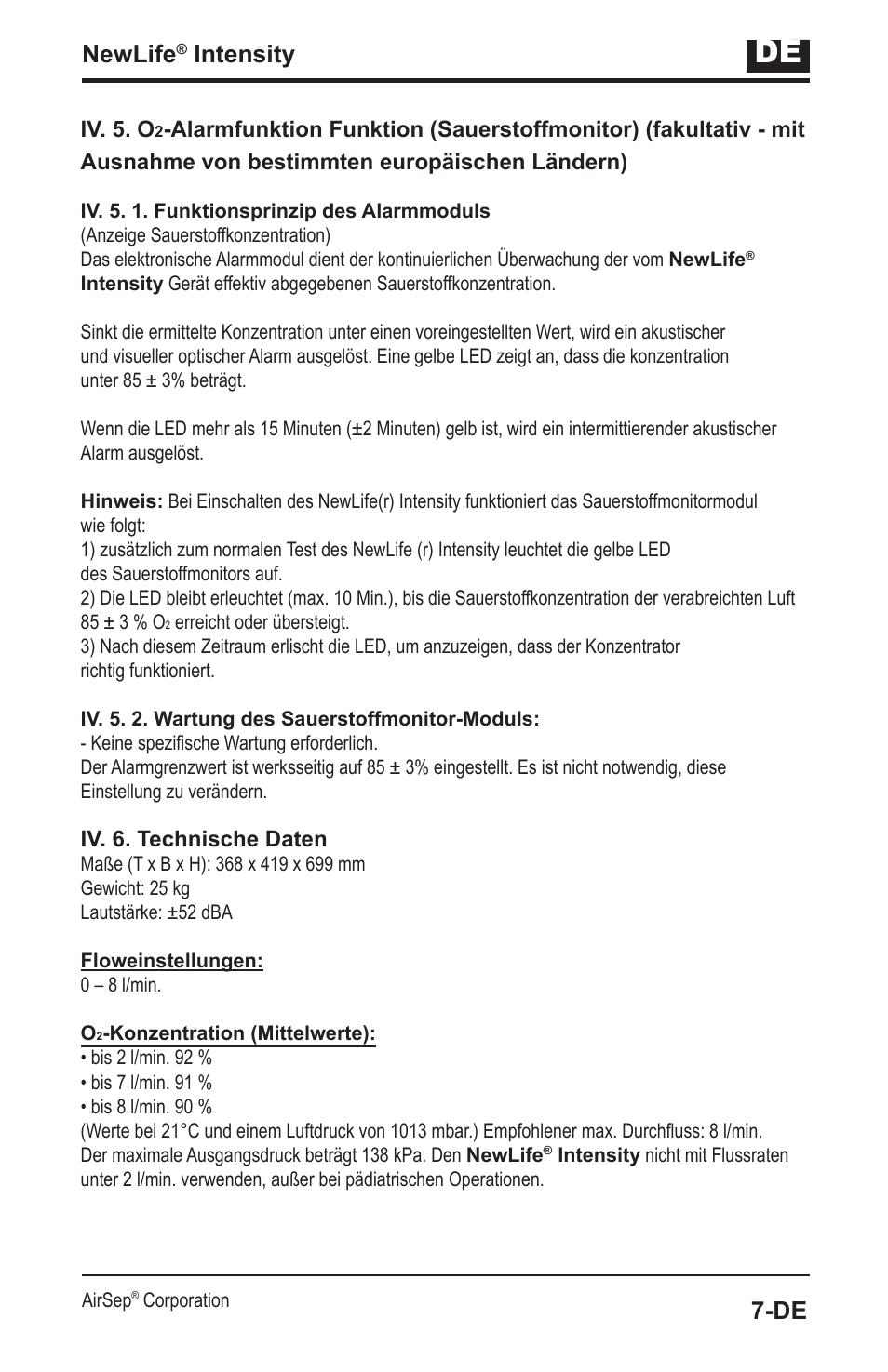 Newlife, Intensity | AirSep MN139-1 User Manual | Page 25 / 144