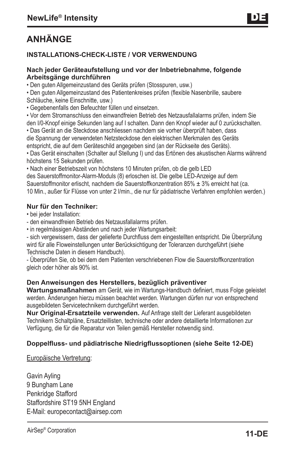 Anhänge, Newlife, Intensity | AirSep MN139-1 User Manual | Page 29 / 144