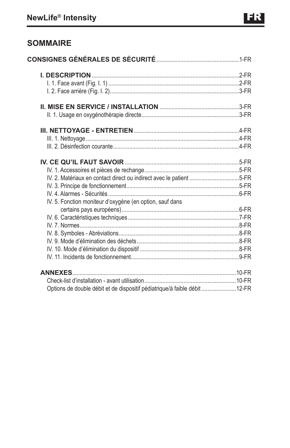 Newlife, Intensity, Sommaire | AirSep MN139-1 User Manual | Page 3 / 144