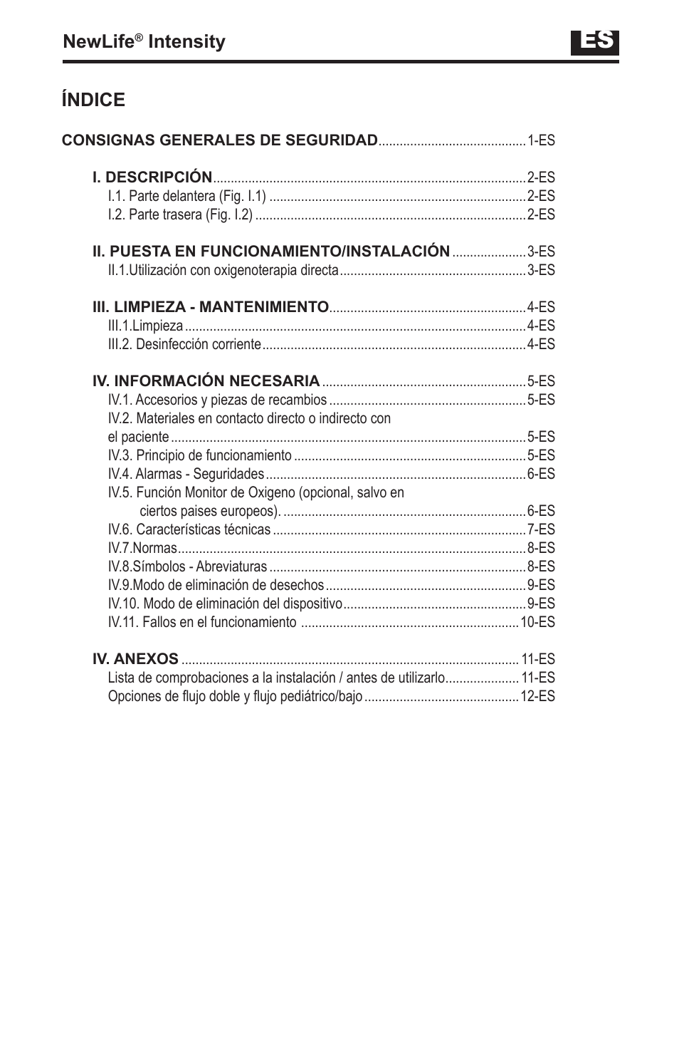 Newlife, Intensity, Índice | AirSep MN139-1 User Manual | Page 31 / 144