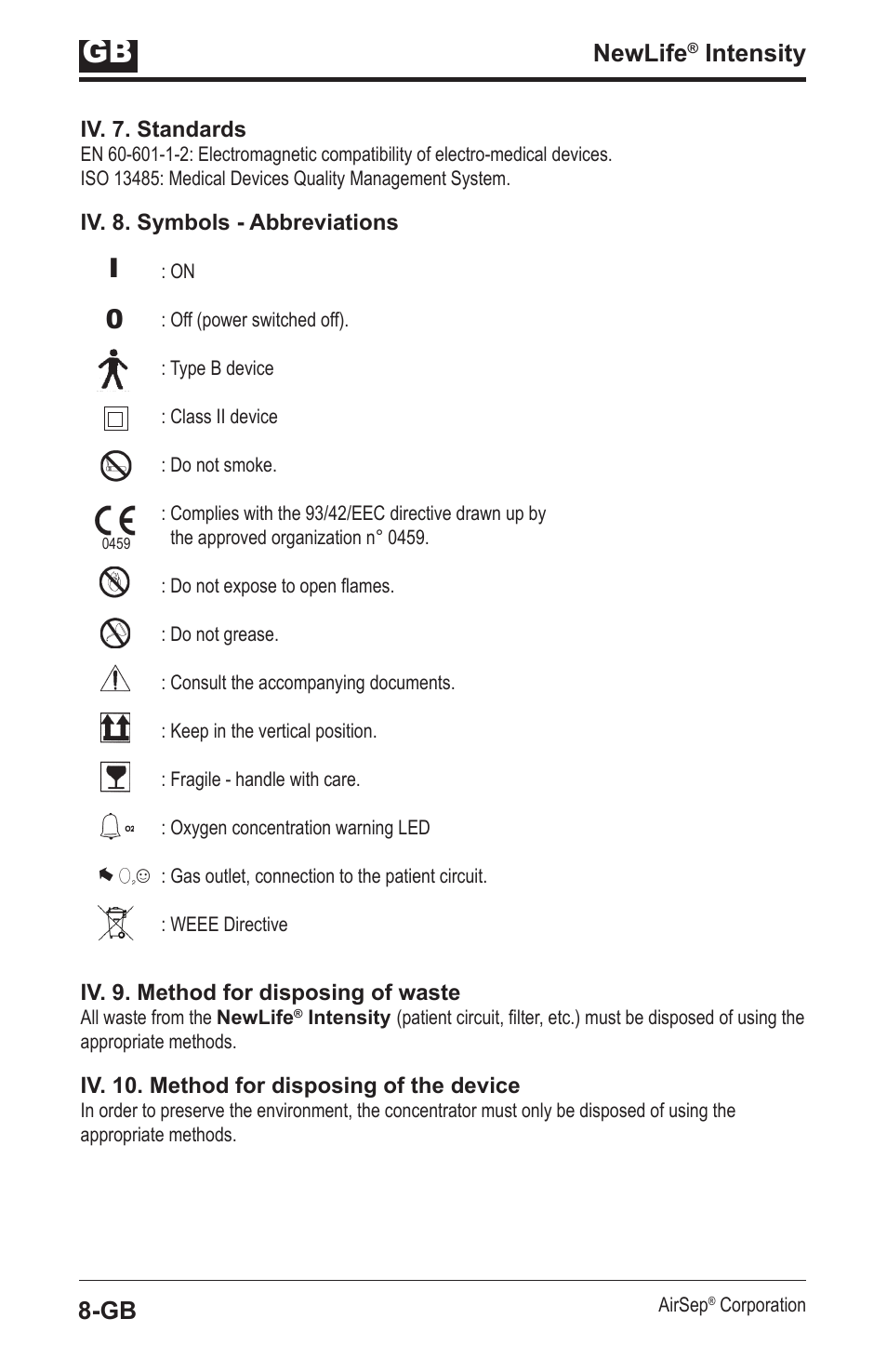 Newlife, Intensity | AirSep MN139-1 User Manual | Page 68 / 144