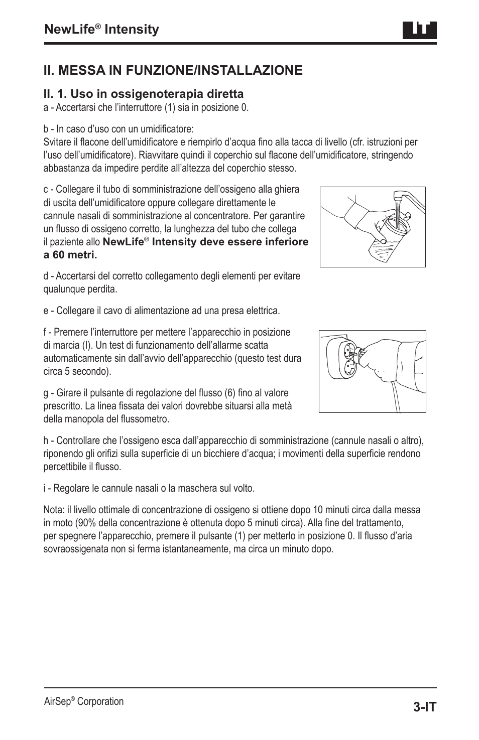 Newlife, Intensity, Ii. messa in funzione/installazione | AirSep MN139-1 User Manual | Page 77 / 144