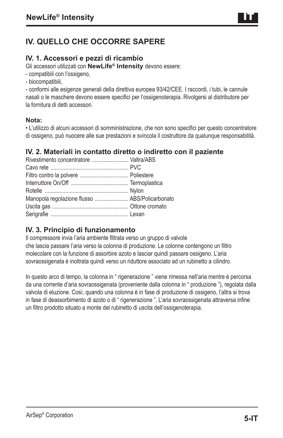 Newlife, Intensity, Iv. quello che occorre sapere | AirSep MN139-1 User Manual | Page 79 / 144