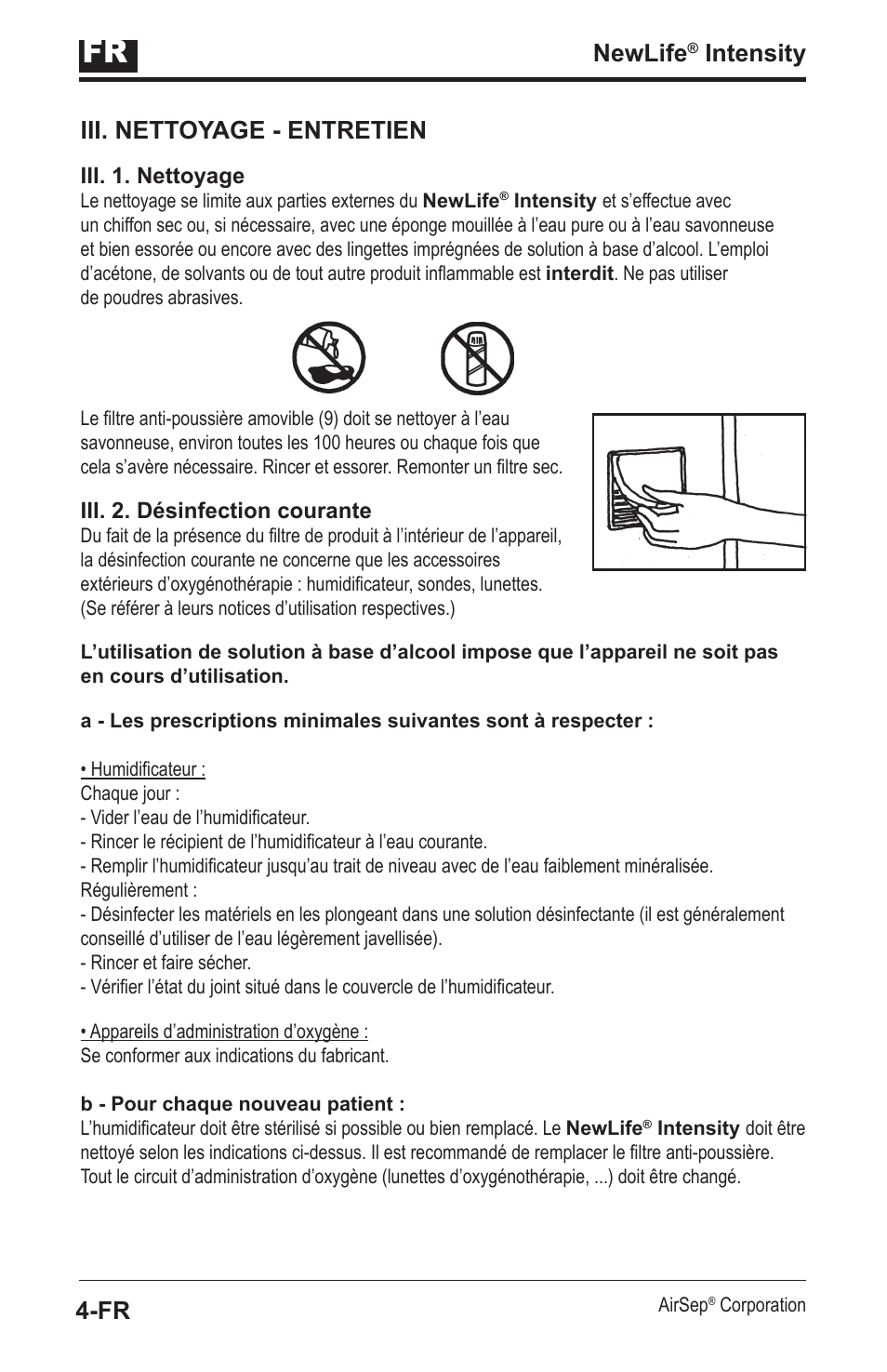 Newlife, Intensity iii. nettoyage - entretien | AirSep MN139-1 User Manual | Page 8 / 144