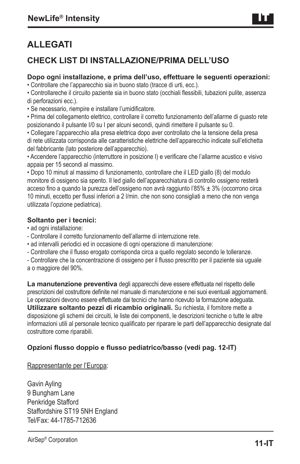 Allegati, Newlife, Intensity | Check list di installazione/prima dell’uso | AirSep MN139-1 User Manual | Page 85 / 144