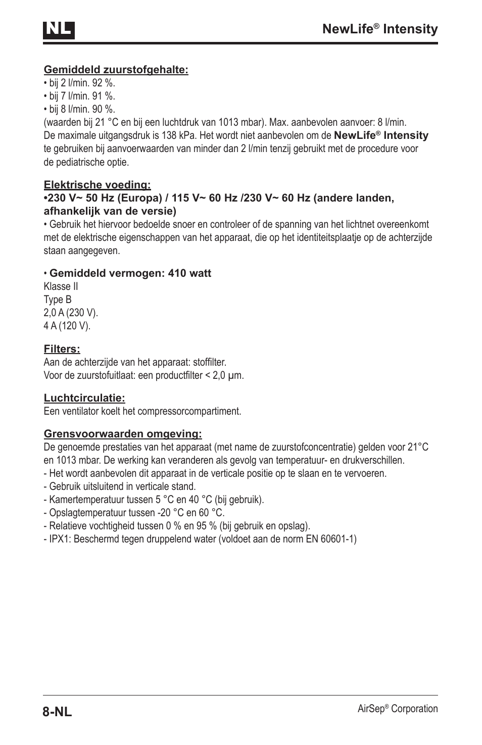 Newlife, Intensity | AirSep MN139-1 User Manual | Page 96 / 144