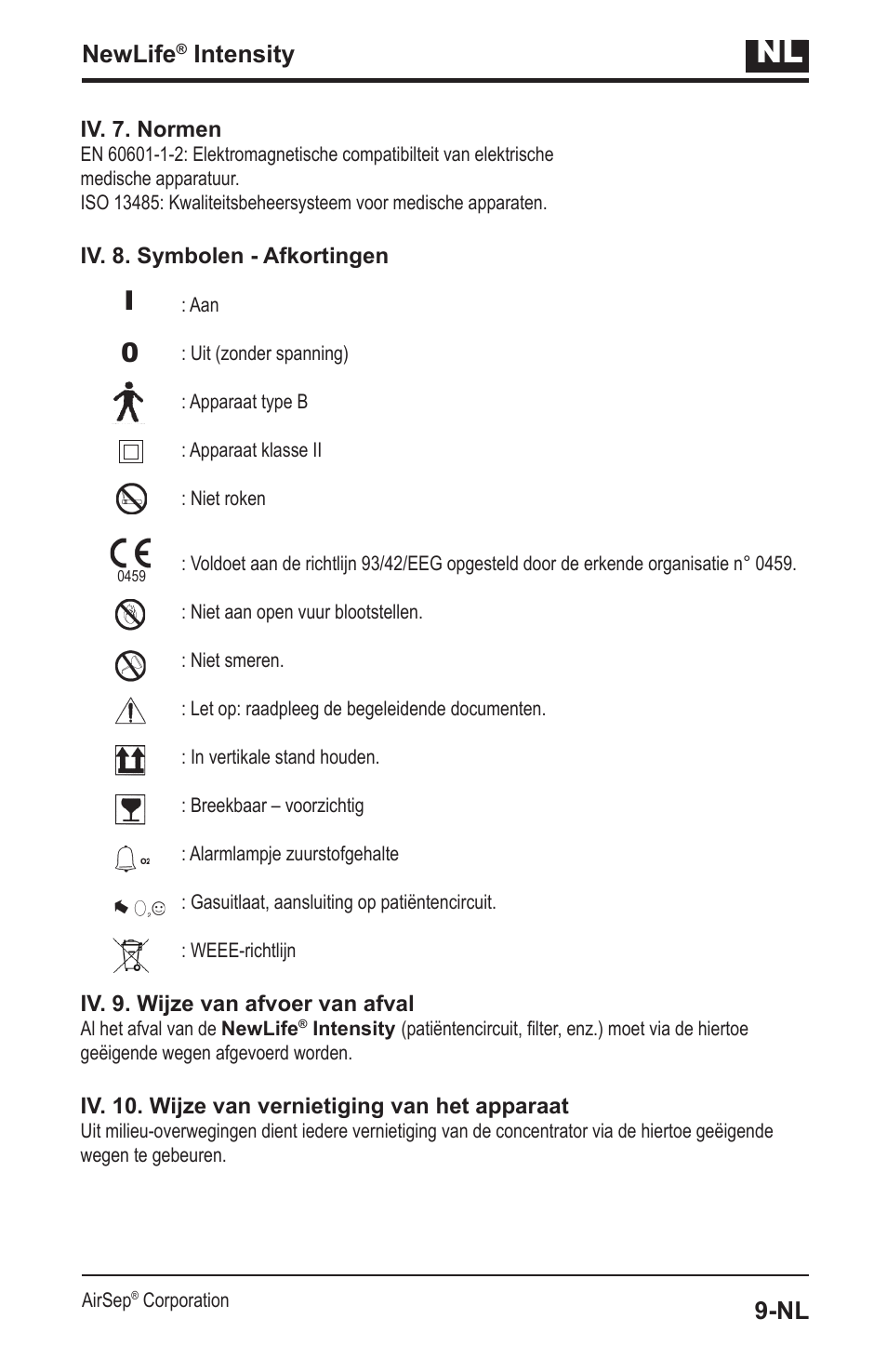 Newlife, Intensity | AirSep MN139-1 User Manual | Page 97 / 144
