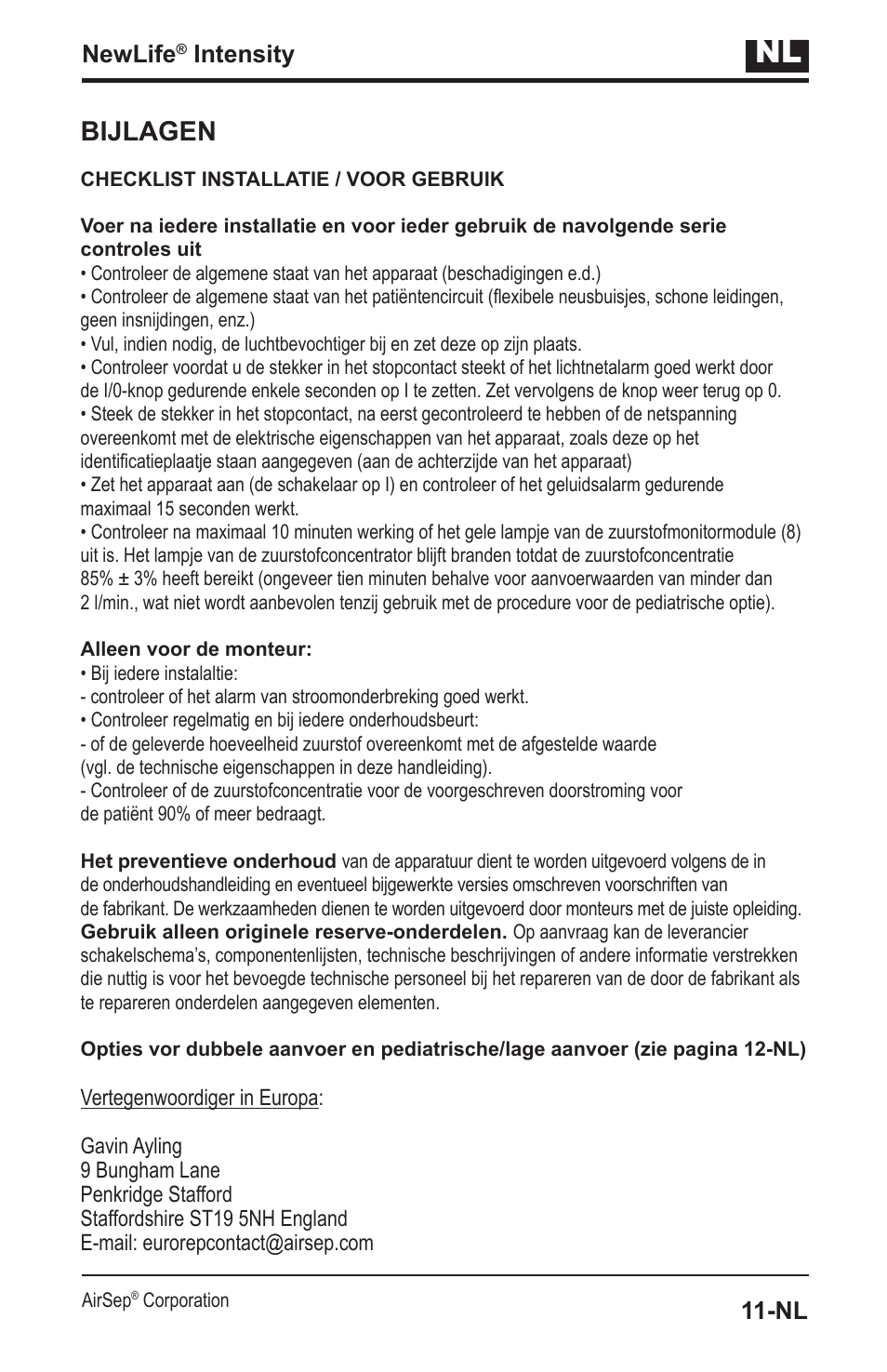 Bijlagen, Newlife, Intensity | AirSep MN139-1 User Manual | Page 99 / 144