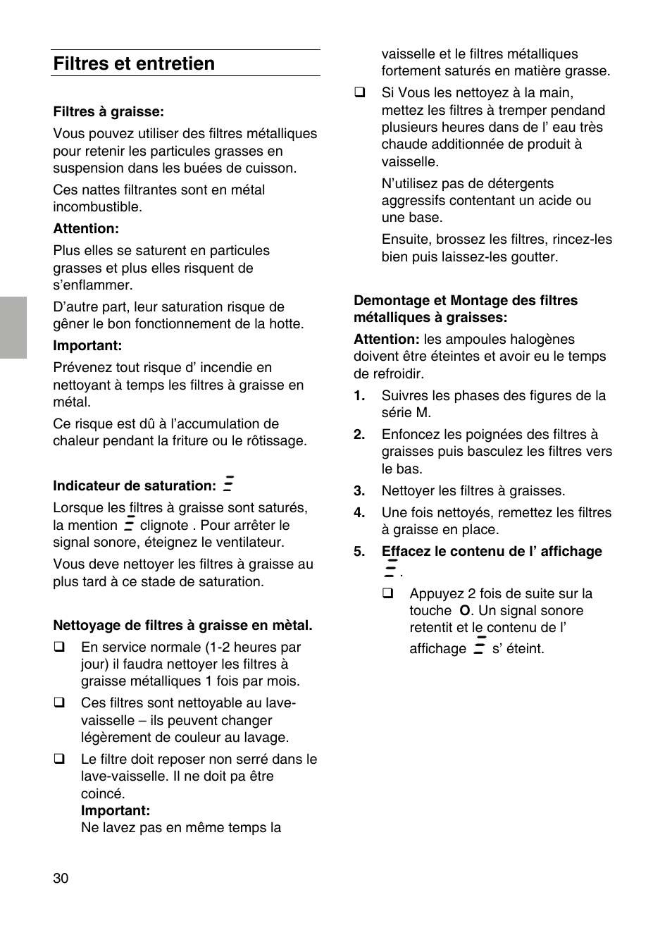 Filtres et entretien | Neff I99C68N0 User Manual | Page 30 / 84