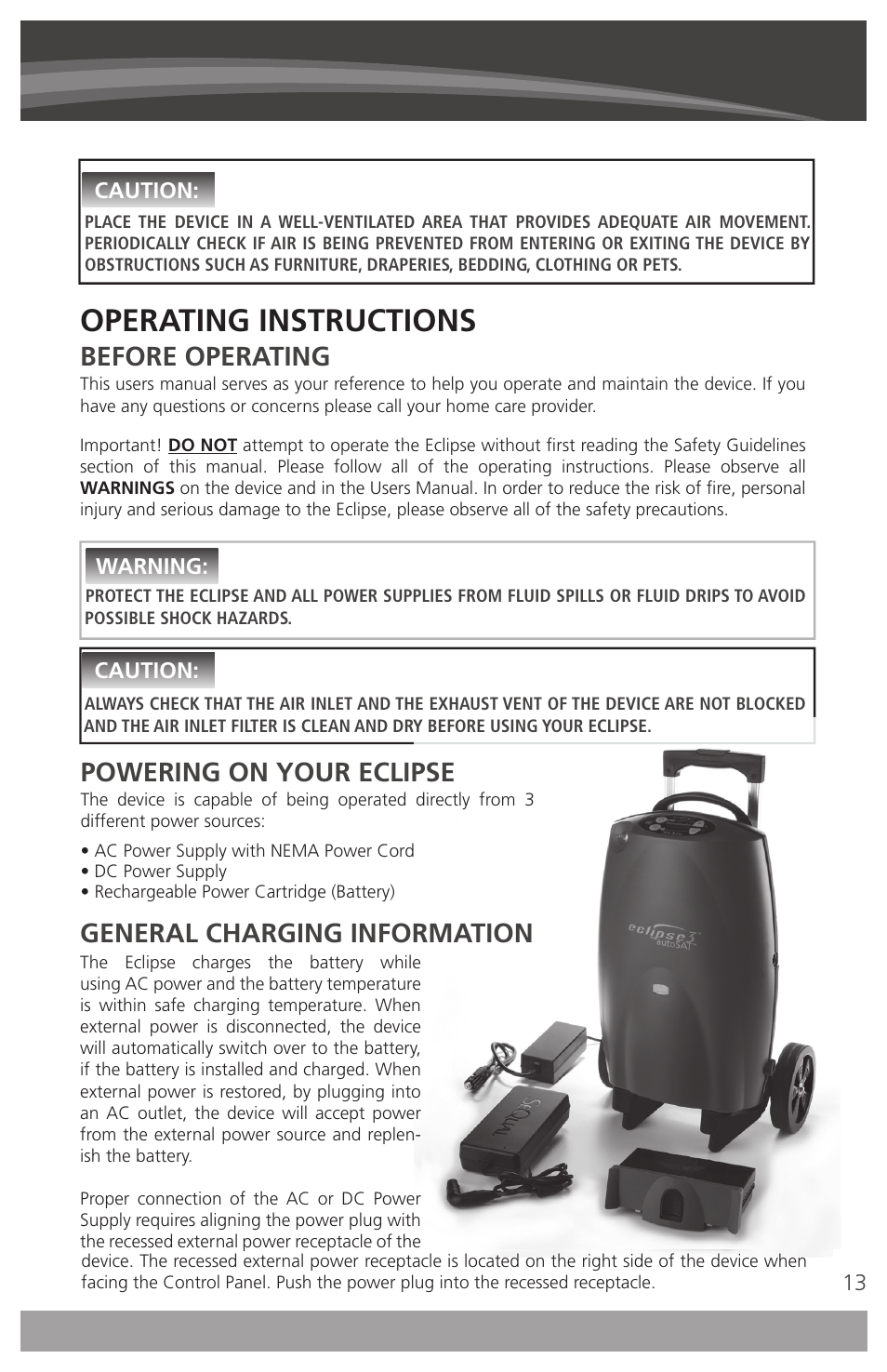 Operating instructions, Before operating | AirSep 4111-7 User Manual | Page 13 / 95