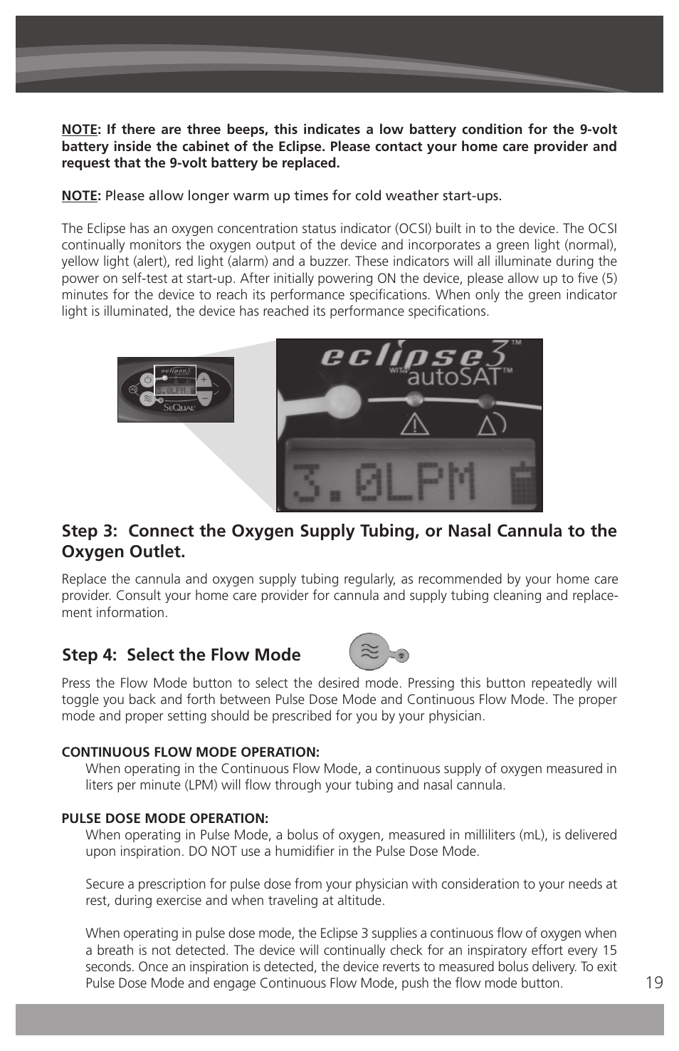 Step 4: select the flow mode | AirSep 4111-7 User Manual | Page 19 / 95