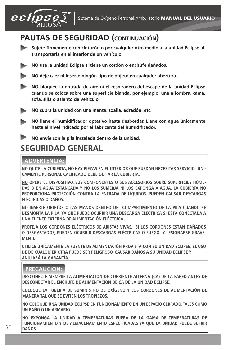 Pautas de seguridad, Seguridad general | AirSep 4111-7 User Manual | Page 30 / 95