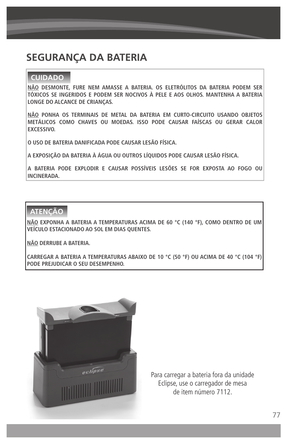 Segurança da bateria | AirSep 4111-7 User Manual | Page 77 / 95