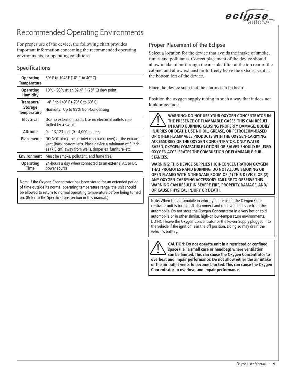 Recommended operating environments | AirSep 20626704 User Manual | Page 9 / 24