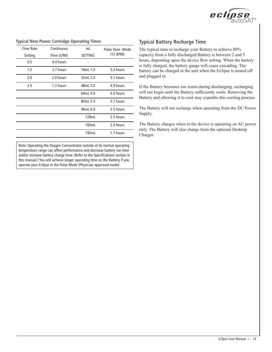 Typical battery recharge time | AirSep 20626704-C1 User Manual | Page 13 / 154