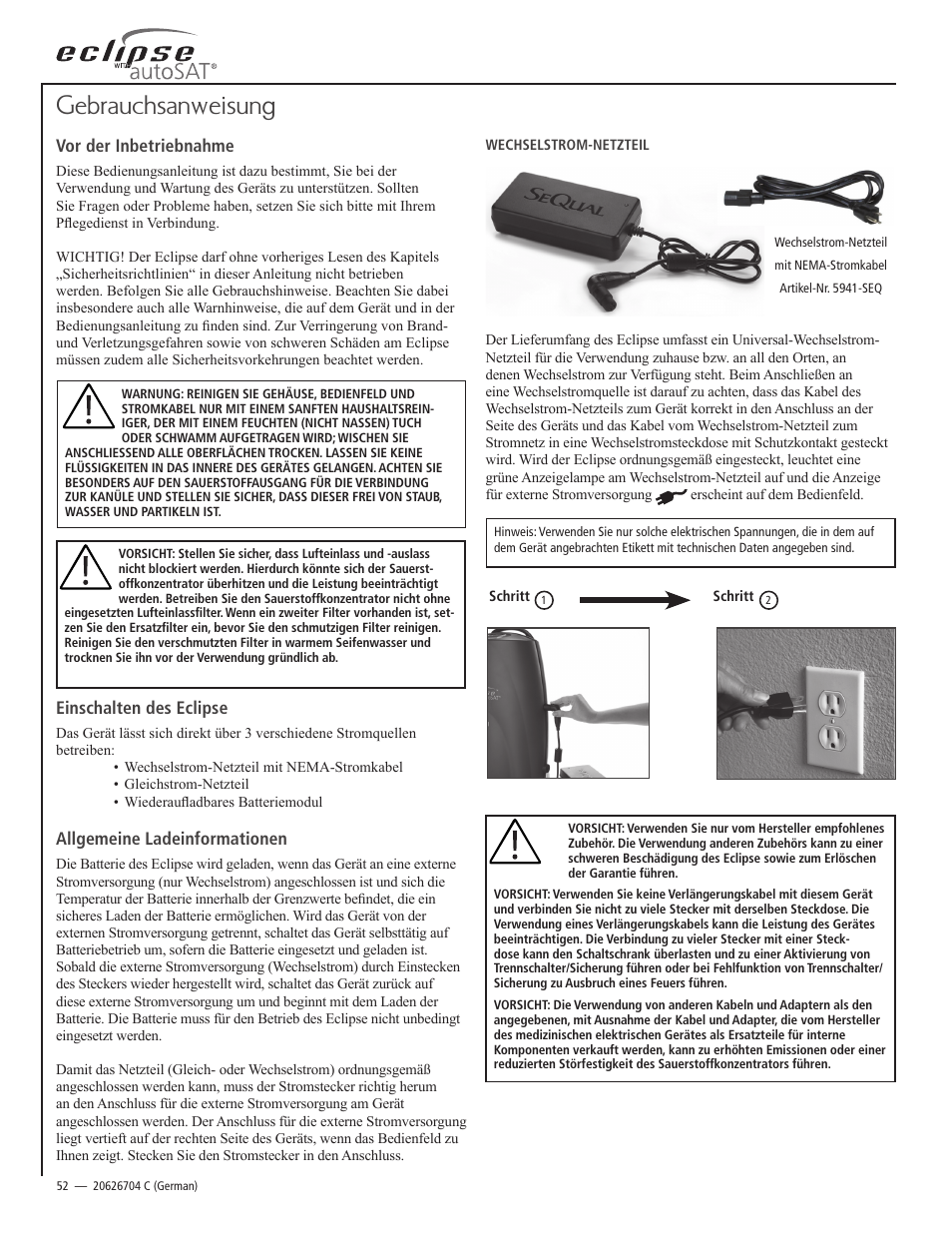 Gebrauchsanweisung | AirSep 20626704-C1 User Manual | Page 52 / 154