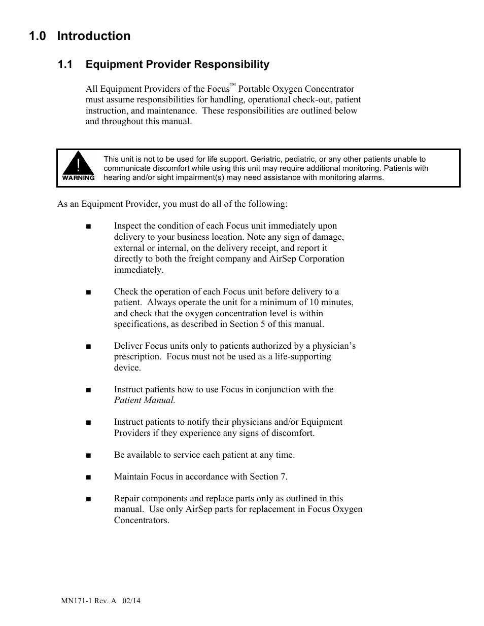 0 introduction | AirSep MN171-1 User Manual | Page 5 / 23