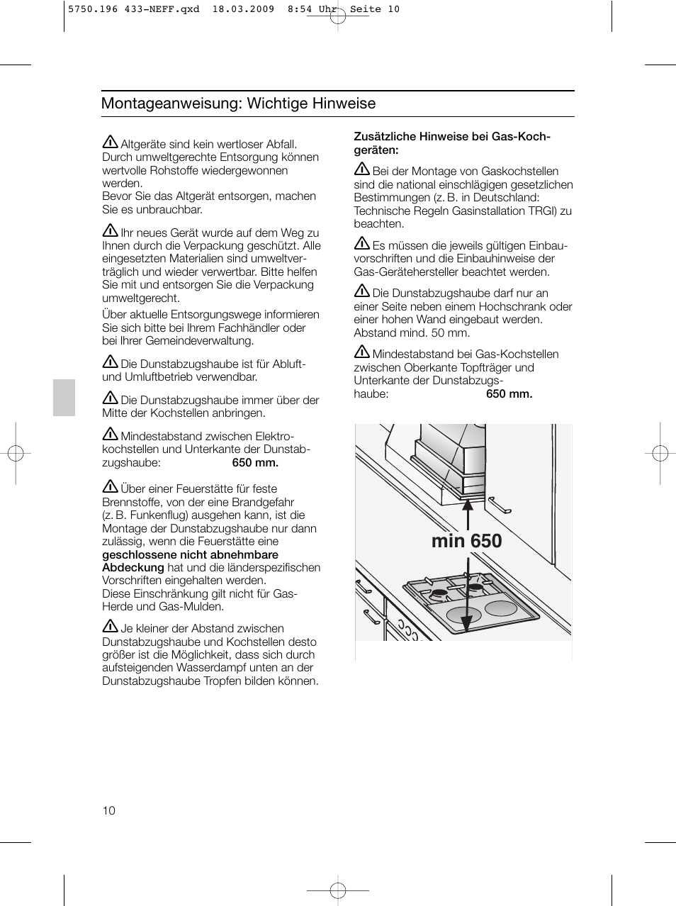 Min 650 | Neff D5675X0 User Manual | Page 10 / 100