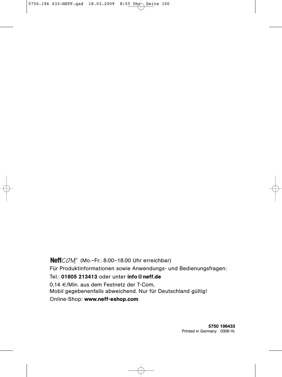Neff D5675X0 User Manual | Page 100 / 100