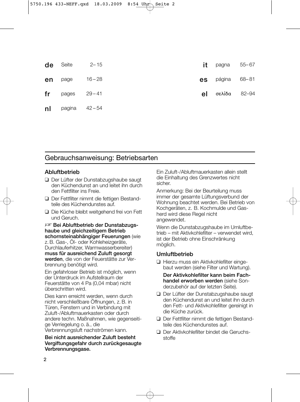 Gebrauchsanweisung: betriebsarten | Neff D5675X0 User Manual | Page 2 / 100