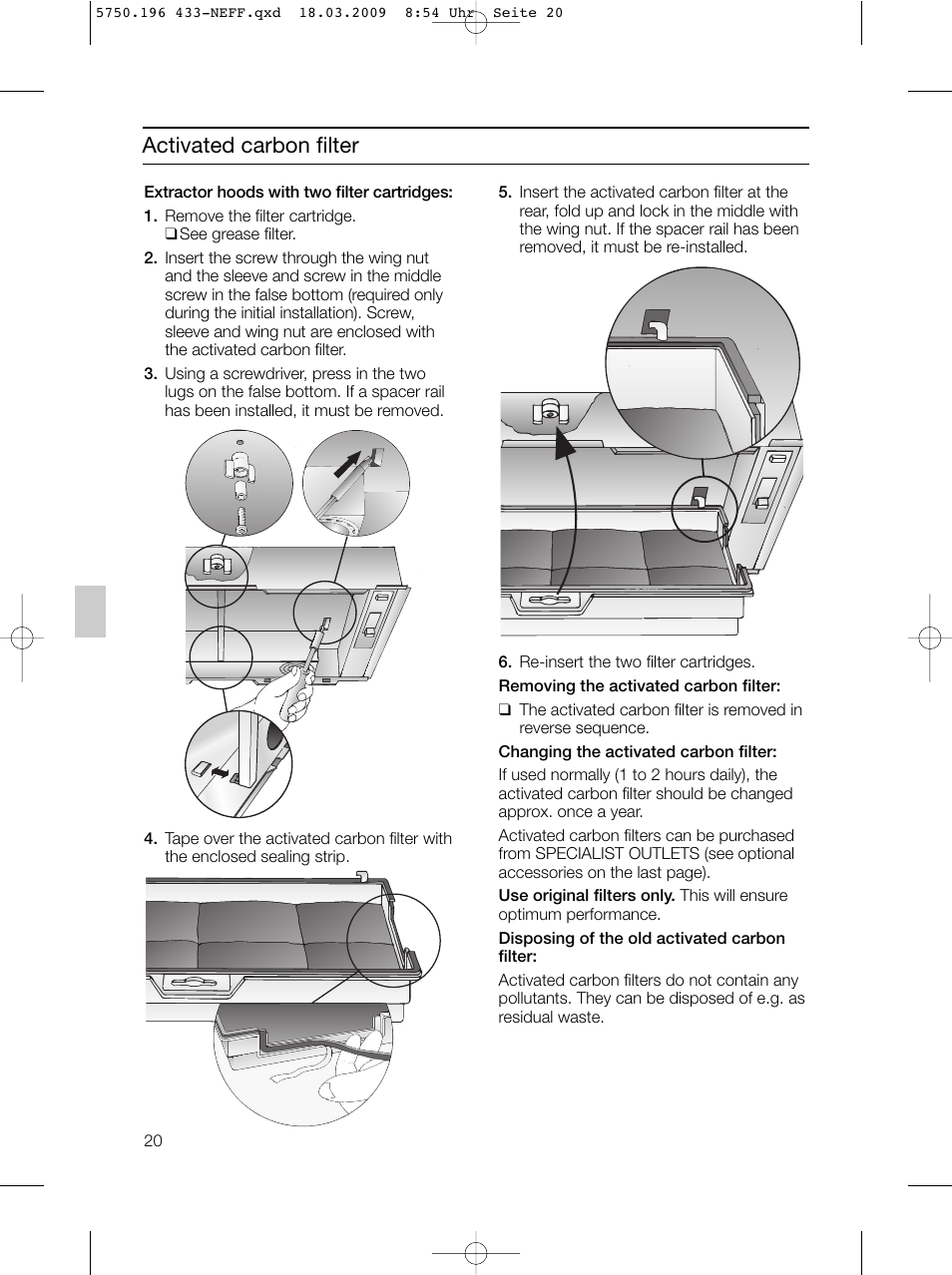 Activated carbon filter | Neff D5675X0 User Manual | Page 20 / 100