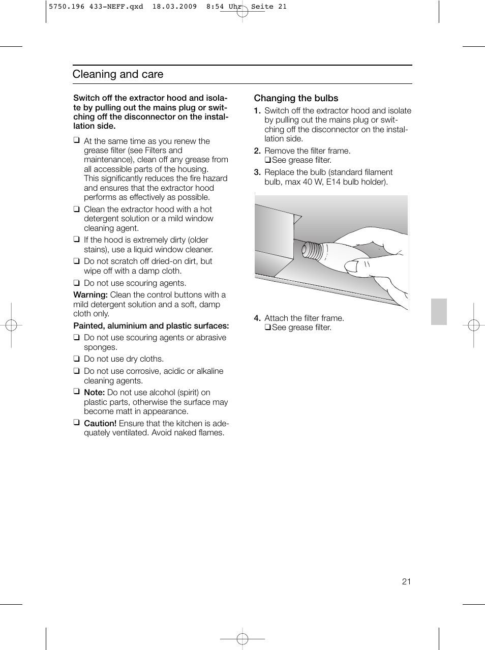 Cleaning and care | Neff D5675X0 User Manual | Page 21 / 100