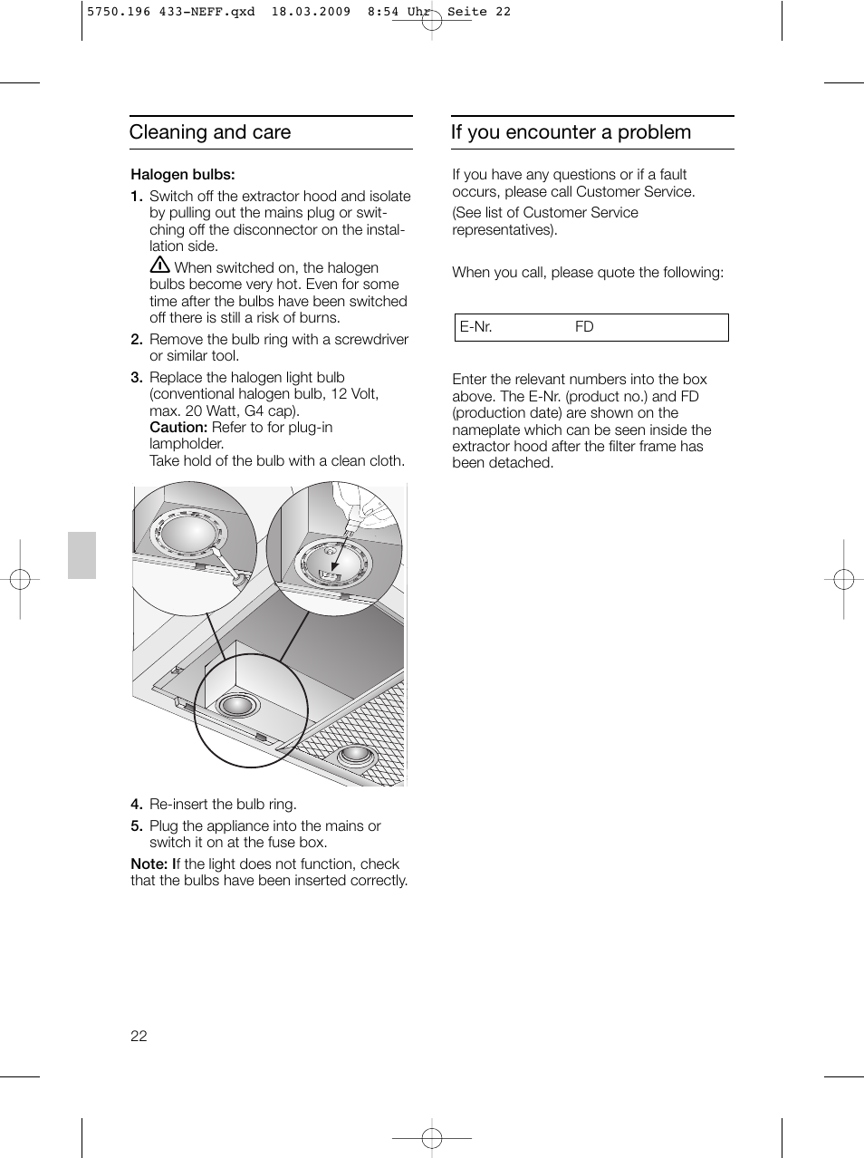 If you encounter a problem cleaning and care | Neff D5675X0 User Manual | Page 22 / 100