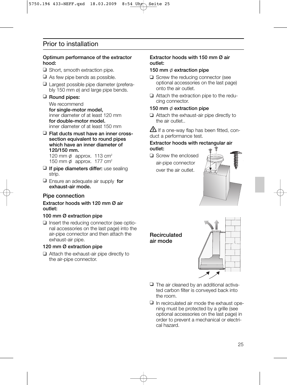 Prior to installation | Neff D5675X0 User Manual | Page 25 / 100