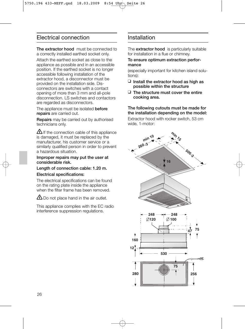Electrical connection installation | Neff D5675X0 User Manual | Page 26 / 100