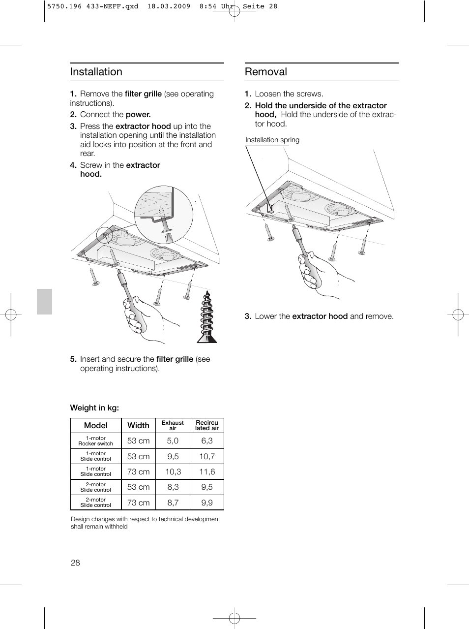 Installation, Removal | Neff D5675X0 User Manual | Page 28 / 100