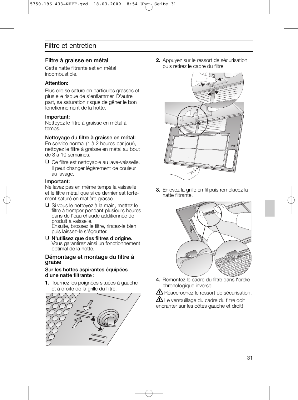 Filtre et entretien | Neff D5675X0 User Manual | Page 31 / 100