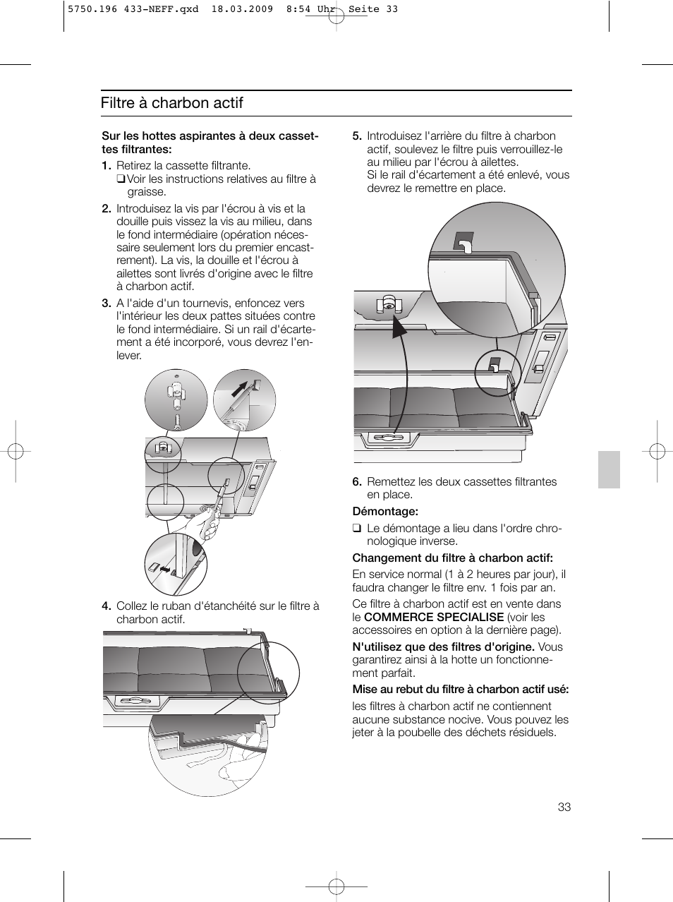 Filtre à charbon actif | Neff D5675X0 User Manual | Page 33 / 100