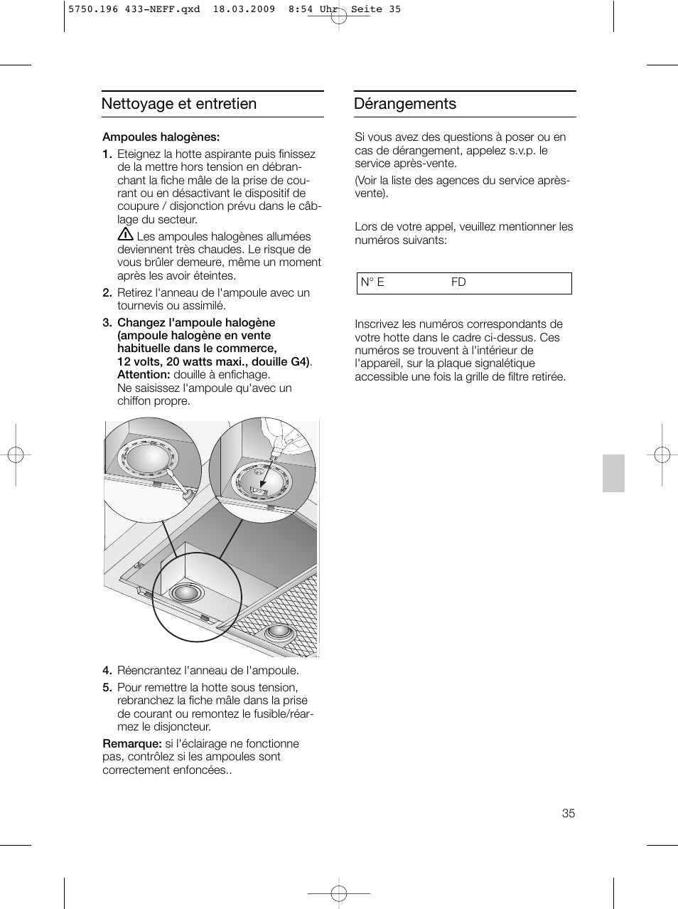 Dérangements nettoyage et entretien | Neff D5675X0 User Manual | Page 35 / 100