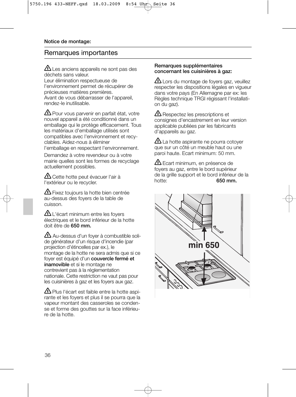 Min 650 | Neff D5675X0 User Manual | Page 36 / 100