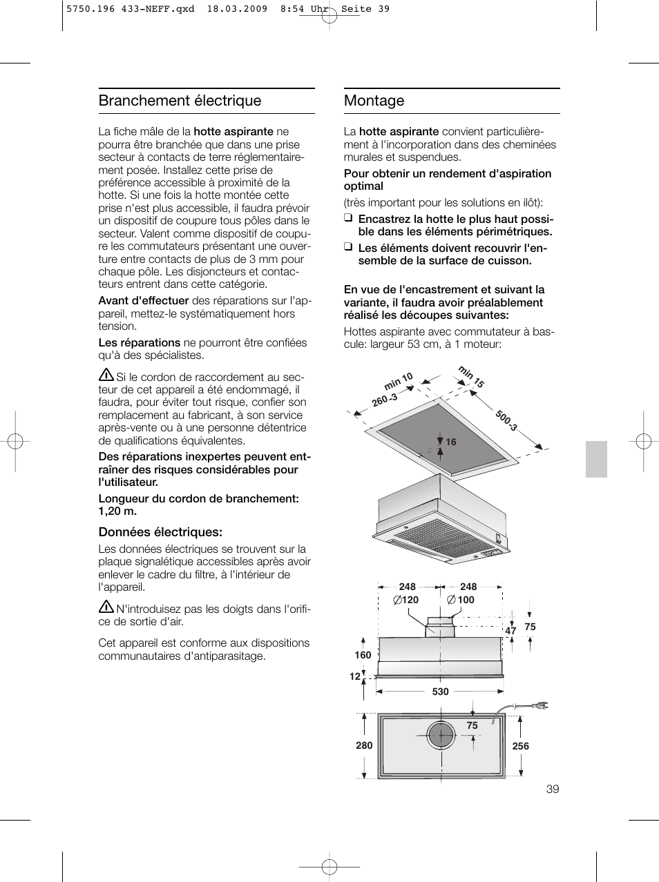 Branchement électrique montage | Neff D5675X0 User Manual | Page 39 / 100