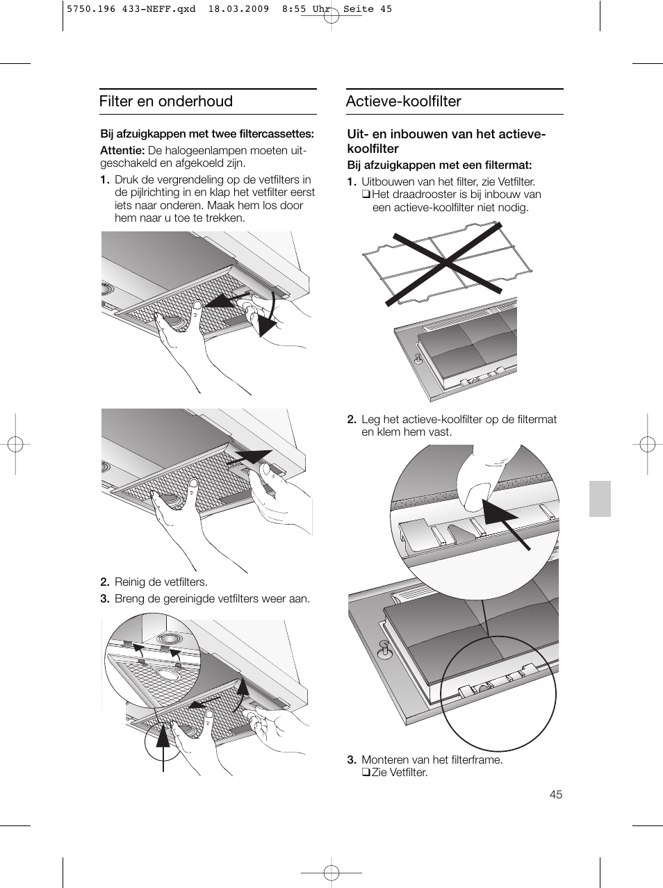 Filter en onderhoud, Actieve-koolfilter | Neff D5675X0 User Manual | Page 45 / 100