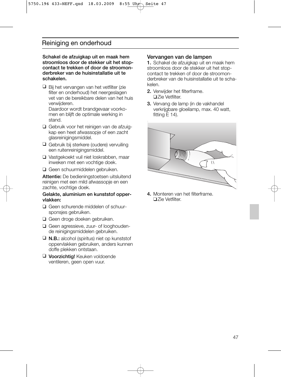 Reiniging en onderhoud | Neff D5675X0 User Manual | Page 47 / 100