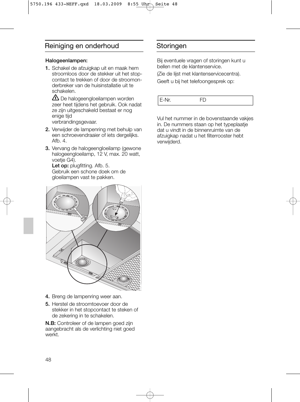 Storingen reiniging en onderhoud | Neff D5675X0 User Manual | Page 48 / 100