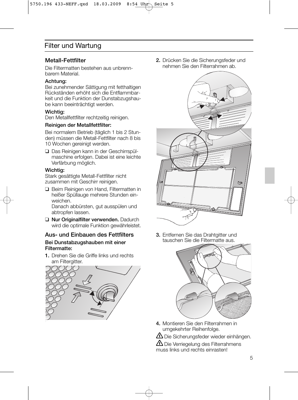 Filter und wartung | Neff D5675X0 User Manual | Page 5 / 100