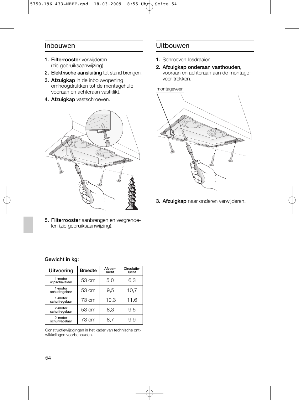 Inbouwen, Uitbouwen | Neff D5675X0 User Manual | Page 54 / 100
