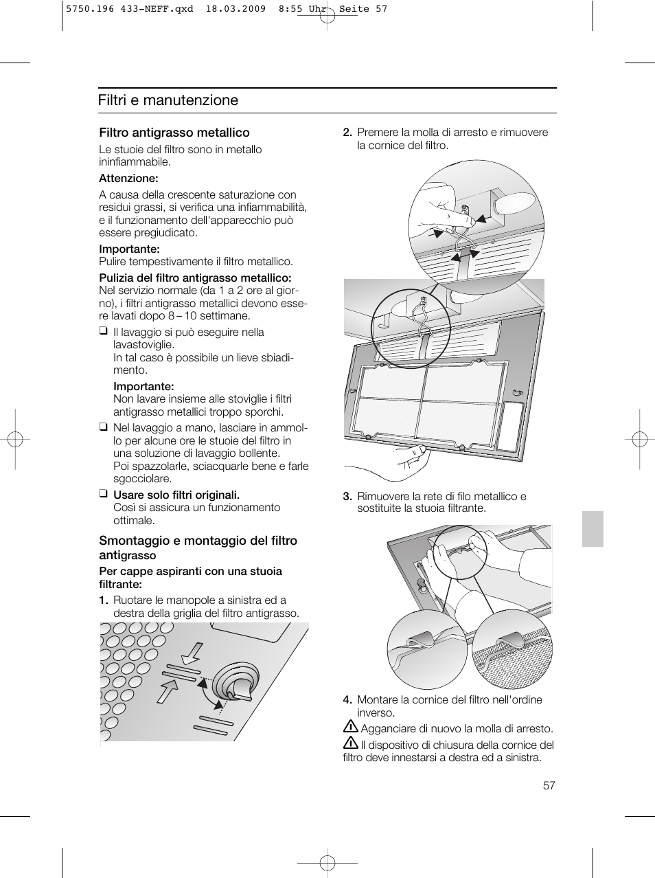 Filtri e manutenzione | Neff D5675X0 User Manual | Page 57 / 100