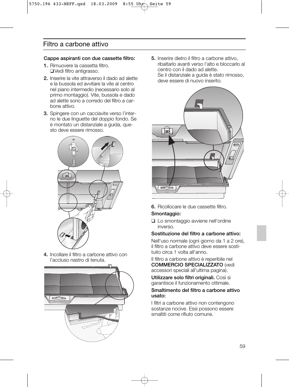 Filtro a carbone attivo | Neff D5675X0 User Manual | Page 59 / 100